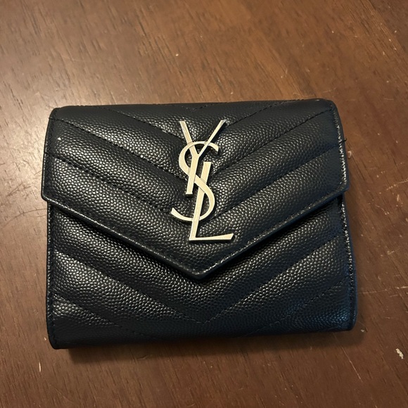Monogram Matelassé Leather Trifold Wallet Dark Navy Silver Lettering - Picture 1 of 4